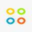 Packshot of the 4 resistors of the YY Vertical  Climbing Ring warm-up accessory (Yellow 15kg, Green 20kg, Blue 25kg, Orange 30kg)